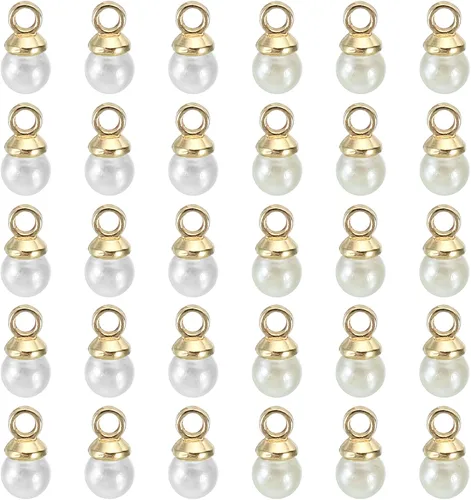 Vista 54 de PATIKIL Abalorio de perlas, 100 cuentas de perlas de imitación de perlas colgantes para bricolaje para hacer joyas, pulseras, aretes, collares Beige