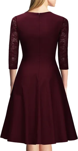 Vista 2 de Miusol Vestido de cóctel de manga 23 con cuello cuadrado y encaje floral para mujer