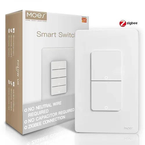 Vista 15 de MOES Interruptores inteligentes Zigbee de 2ª generación, sin cable neutro, interruptor de luz de un polo inteligente que requiere MOES Zigbee Hub