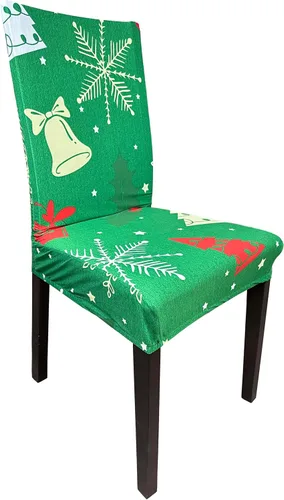 Vista 7 de 4 fundas protectoras de asiento para sillas de comedor con elastano y Navidad (4, estampado de decoración navideña)