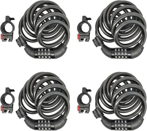 Vista 11 de SEPOX® Paquete de 2 piezas de 1.83 m de cable extra largo con combinación para bicicleta, cerradura de seguridad retráctil de 4 dígitos, cable de 12
