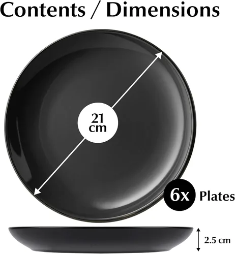 Vista 4 de MIAMIO Juego de 6 platos y platos de cerámica de cerámica – Colección Le Papillon (negro, 8 pulgadas)