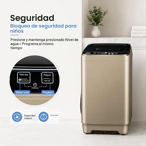 Vista 5 de Lavadora portátil completamente automática 17.7lbs pequeña lavadora 2-Dorado