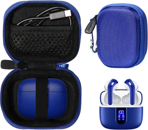 Vista 12 de Funda para auriculares Bluetooth TAGRY X08, auriculares inalámbricos verdaderos 60H, bolsillo de malla para cable de carga (Negro)