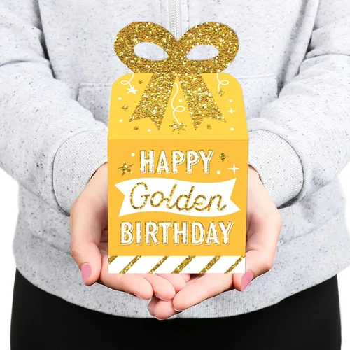 Vista 8 de Big Dot of Happiness Golden Birthday – Cajas de regalo cuadradas – Cajas de lazo para fiesta de feliz cumpleaños – Juego de 12