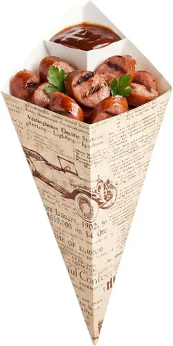 Vista 12 de Restaurantware Conetek - Conos de comida ecológicos de 11.5 pulgadas con bolsillo integrado para condimentos: para aperitivos, cono de papel seguro