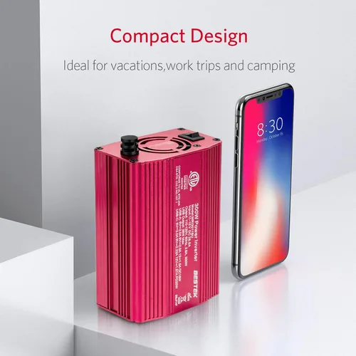Vista 5 de BESTEK Inversor de corriente de coche de 300 W, con USB-C PD 20W, adaptador de toma de corriente de enchufe de coche de CC 12 V a CA 110 V