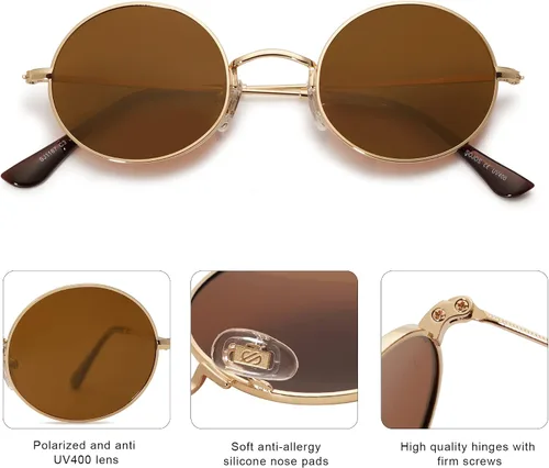 Vista 3 de SOJOS Lennon SJ1167 - Lentes de sol polarizados redondos para hombres y mujeres, diseño hippie de los años 70