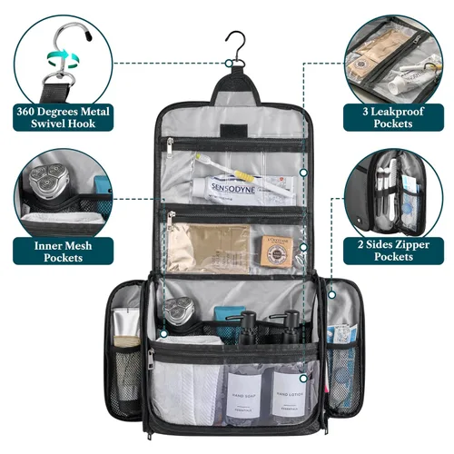 Vista 3 de PAVILIA Neceser colgante grande, bolsa de viaje para mujeres y hombres, organizador de cosméticos, bolsa de maquillaje resistente al agua