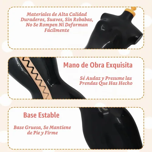 Vista 3 de Forma de vestido de maniquí de muñeca con soporte de base para diseño de ropa y exhibición de joyas de disfraces (oro negro, 4 piezas)