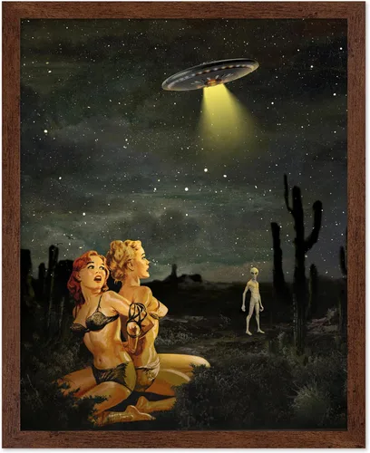 Vista 23 de Monem Art Póster de Alienígena - Impresión Retro de Chica Pin-Up - Arte de Nave Espacial - Arte de Collage - Arte OVNI - Arte Psicodélico - Arte