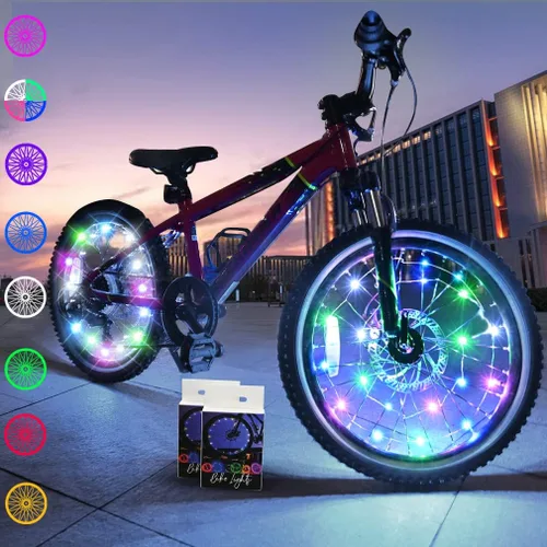 Vista 14 de TINANA Paquete de 2 luces LED para rueda de bicicleta, luces ultrabrillantes impermeables para radios de bicicleta, decoración de ciclismo