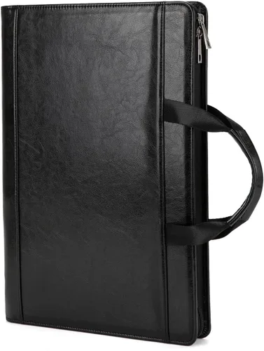Vista 2 de Portafolio de cuero vegano para tamaño legal (8.5 x 14 pulgadas), portafolio portapapeles con asa, soporte para laptop de 15 pulgadas, organizador