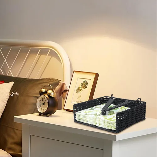 Vista 6 de Servilleteros con peso de ratán para cocina, cóctel, servilleteros de mimbre para mesa de baño, servilleteros tejidos con brazo pesado