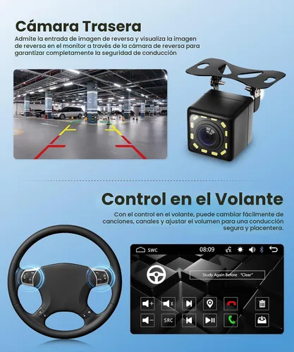 Vista 5 de Estéreo inalámbrico de un solo DIN con CarPlay y Android Auto, pantalla táctil IPS de 23 cm, radio Bluetooth AM/FM de Upriding con cámara