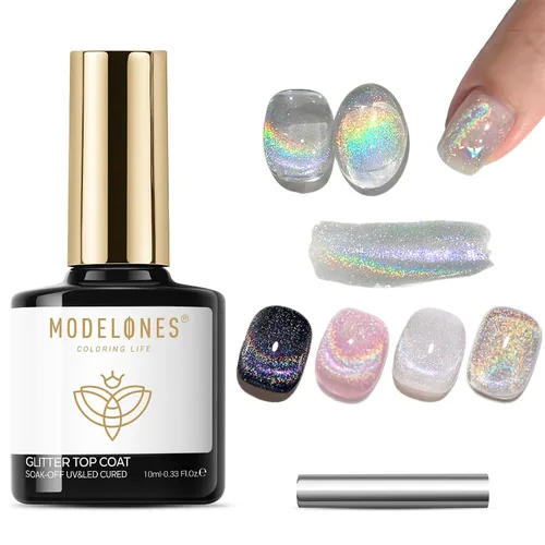 Vista 14 de Modelones Esmalte de uñas en gel con purpurina, brillo plateado reflectante, mix de purpurina brillante, gel transparente con destellos de confeti