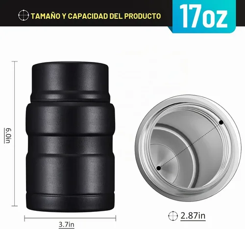 Vista 7 de Charcy Termo de 17oz para alimentos calientes, contenedor de comida aislado para almuerzo con cuchara plegable QB - Negro