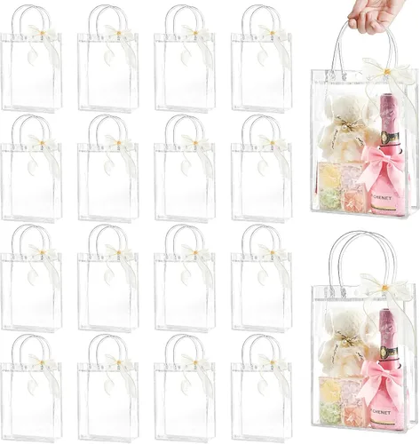 Vista 13 de Ohuimrt 50 Pack 4.92" x 2.75" x 5.9" Clear Plastic Gift Bags with Handles
