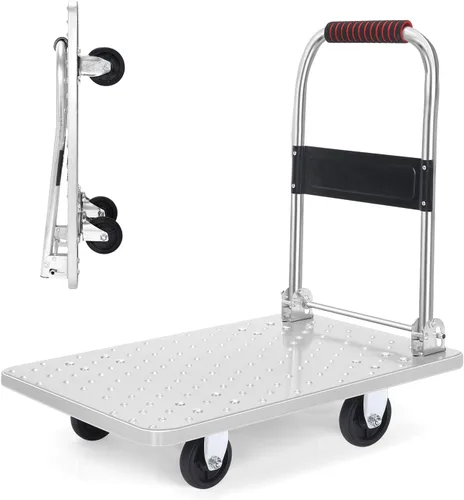 Vista 10 de Carro de mano de plataforma resistente para mudanza, plataforma plegable con ruedas giratorias de 360 grados, carrito de mano plegable para carga