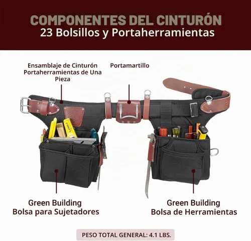 Vista 3 de Occidental Leather Juego de cinturón de herramientas ajustable para ajustar, 23 bolsillos y portaherramientas, fabricado en Estados Unidos
