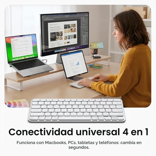 Vista 2 de Satechi Slim EX1 Teclado Inalámbrico, Teclado Compacto para Mac, Windows, Android, Conectividad Multi-Dispositivo 4-en-1 (3X Bluetooth + 2.4GHz)