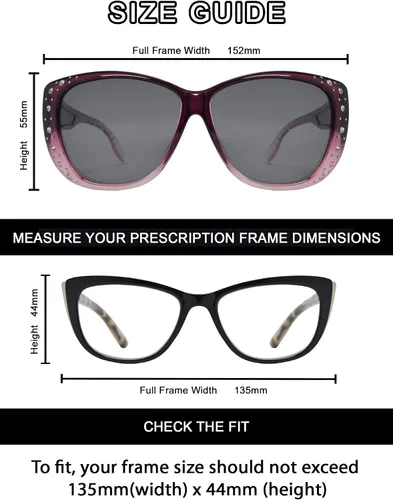 Vista 4 de PZ - Gafas de sol polarizadas para mujer para cubrir sobre gafas graduadas con protección UV