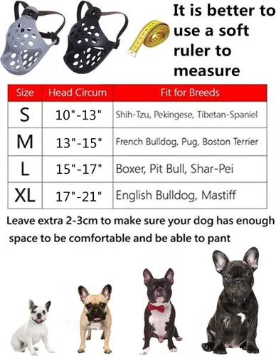 Vista 6 de Bozal corto para perro, de silicona suave, ajustable, transpirable, para morder, masticar, ladrar, entrenar, ideal para perros de cara plana
