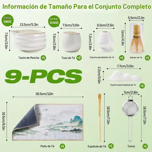 Vista 2 de Kit de matcha ceremonial, persecución de bambú, juego de tazón de té japonés, batidor y tazón de matcha, inicio de ceremonia de té, regalos