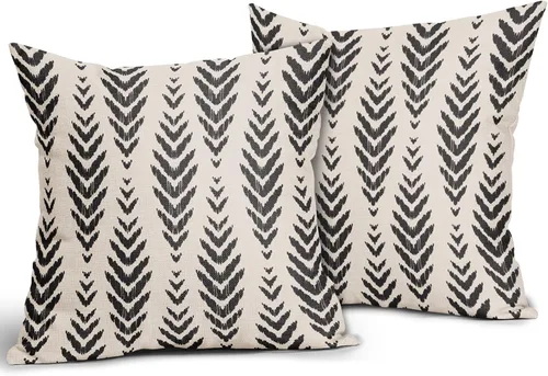 Vista 2 de Sweetshow - Juego de 2 fundas de almohada boho de 16x16 pulgadas, fundas de almohada étnicas bohemias negras con estampado geométrico de espiga