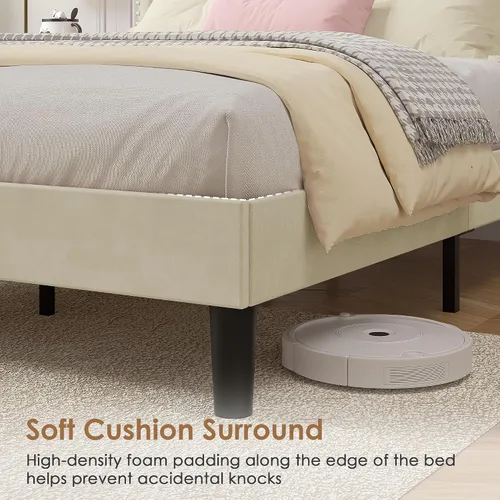 Vista 5 de VECELO Base de cama de plataforma de tamaño individual con cabecera tapizada de altura ajustable, base de colchón moderna, soporte de listones