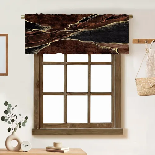 Vista 40 de Cortina de cenefa de mármol verde con venas doradas de mármol negro, diseño abstracto de lujo, elegante cenefa con bolsillo para barra, 1 panel
