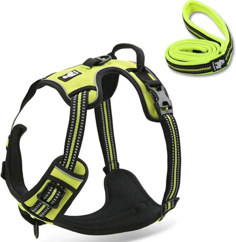 Vista 7 de OLizee® Arnés sin tirones para perro, aventura al aire libre, marcas reflectantes, chaleco para mascotas con asa, arnés protector ajustable