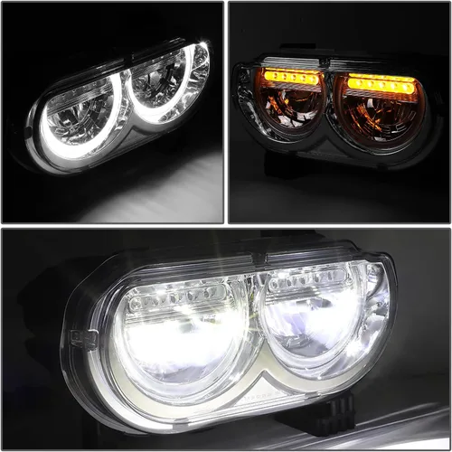 Vista 4 de DNA MOTORING HL-HAY-020-CH Par de faros de halo completos con señal de giro secuencial LED, medio anillo, compatible con modelos 08-14 Dodge