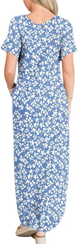 Vista 4 de ANRABESS - Vestido largo de playa de verano con bolsillos, suelto, informal, de manga corta, para mujer