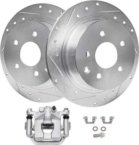 Vista 22 de Detroit Axle - Rotores de freno perforados traseros + repuesto de pinza de freno de disco trasera izquierda para Acura TL Honda Element - Juego de 3