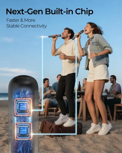 Vista 4 de ALPOWL Micrófonos inalámbricos, sistema de micrófono dinámico de metal con receptor recargable, duración de 50 horas, rango de 200 pies, micrófono