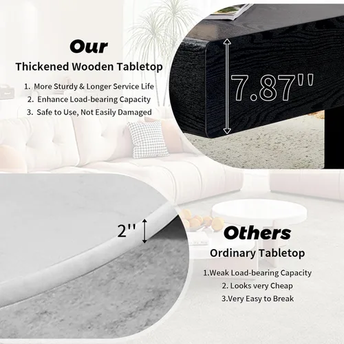 Vista 4 de LKTART Mesa de centro rectangular de 47 pulgadas para sala de estar, superficie con patrón de mármol, patas de metal estables para mesa de té