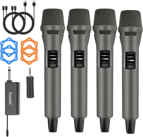 Vista 9 de Sistema de micrófono inalámbrico Aveek de 2.4GHz, micrófonos recargables y receptor, plug & play para máquina de karaoke, altavoces de fiesta