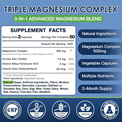 Vista 13 de DRFOSTER Complejo Triple Magnesio 500mg con Zinc, 120 Cápsulas
