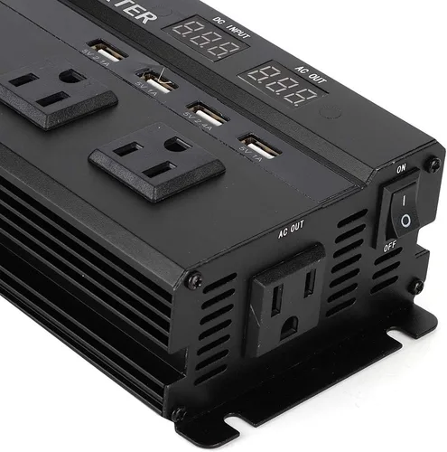 Vista 8 de Convertidor de inversor de corriente para automóvil de 4000 W con pantalla LCD, puerto USB, encendedor de puros, puertos CC 12 V a CA 1100 V