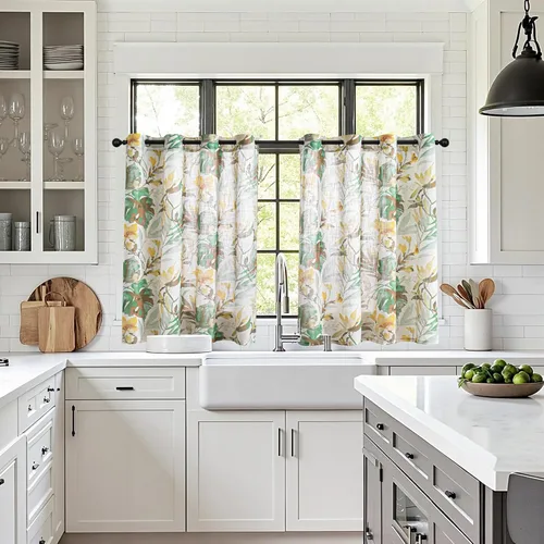 Vista 23 de Mysky Home - Cortinas florales de 90 pulgadas de largo, con filtro de luz, cortinas de dos hojas con pinzas y pliegues para sala de estar