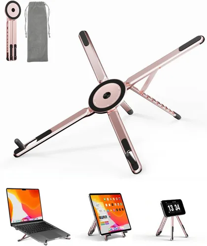 Vista 8 de Viozon Soporte portátil para computadora portátil, elevador plegable y ajustable para computadora con soporte magnético para teléfono, soporte