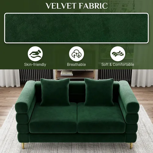Vista 5 de Wrofly Sofá Nube para Sala de Estar, Loveseat Moderno de Terciopelo de Asiento Profundo Muy Acolchado de 59" con 2 Almohadas, Cómodo Sofá de Amor