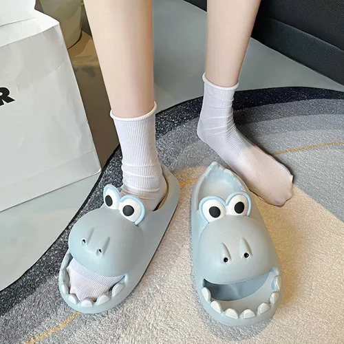 Vista 5 de Pantuflas de dinosaurio de dibujos animados para mujeres y hombres sandalias de ducha de animales divertidos para parejas antideslizantes 157