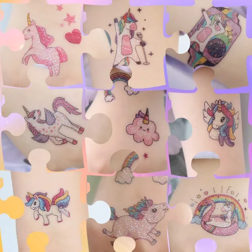 Vista 6 de CHARLENT Tatuajes con purpurina para niñas, 110 tatuajes temporales con purpurina para niñas, regalos de fiesta de cumpleaños, rellenos de bolsas