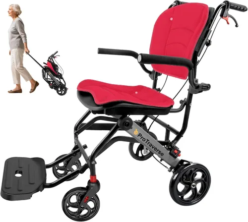 Vista 10 de Sillas de ruedas para adultos, ultraligeras (solo 19.4 libras), silla de transporte plegable y portátil con mango telescópico, sillas de ruedas