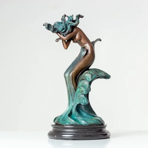 Vista 2 de Estatua de bronce de escultura desnuda abstracta de 15.4 pulgadas, figuras sexys, 100% fundición de bronce, decoración del hogar, escultura