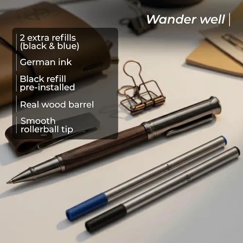 Vista 3 de WANDERINGS Cuaderno A5 Travelers hecho a mano, de cuero auténtico, 6 x 8.5 pulgadas, diario de viaje recargable con soporte para bolígrafo