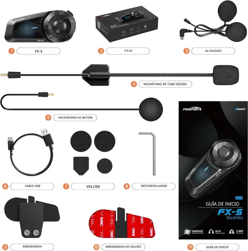 Vista 9 de Fodsports FX-S auriculares Bluetooth para motocicleta V5.4, sistema de comunicación de intercomunicador para casco de 2 vías con IP67 impermeable