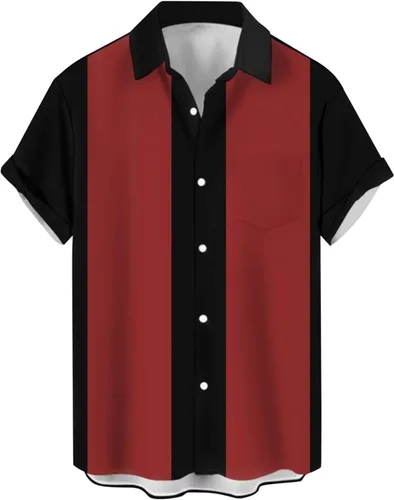 Vista 5 de Camisas de bolos para hombre, estilo vintage de los años 50, a rayas, con botones, camisa de campamento de guayabera cubana 2026, tops tropicales